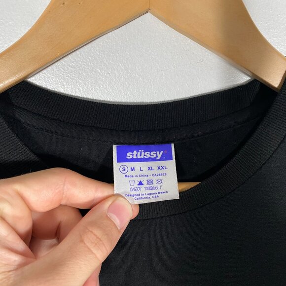 Vintage Stussy Australia Linked Monogram Short Sleeve Tribe Tee Black men's S - Picture 3 of 6